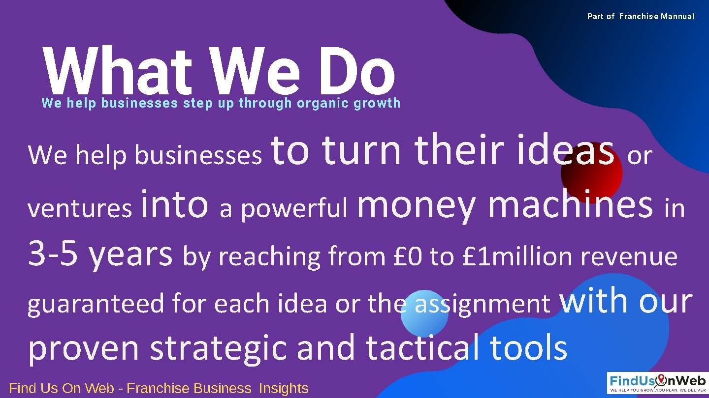Part of Franchise Mannual What We Do We help businesses step up through organic