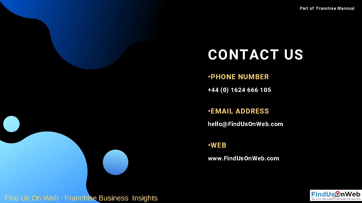 Part of Franchise Mannual CONTACT US • PHONE NUMBER +44 (0) 1624 666 105