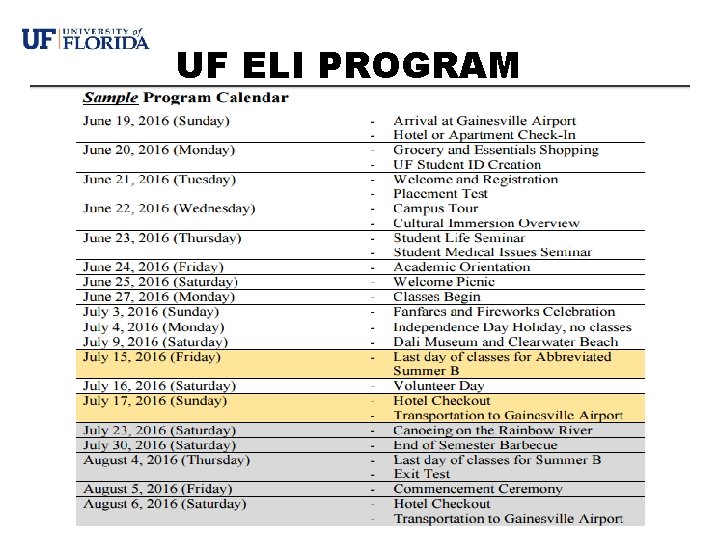 UF ELI PROGRAM 