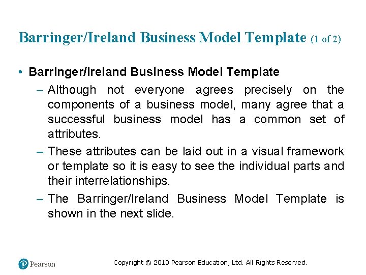 Barringer/Ireland Business Model Template (1 of 2) • Barringer/Ireland Business Model Template – Although