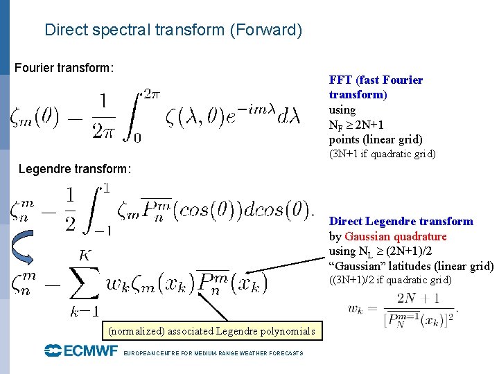 Direct spectral transform (Forward) Fourier transform: FFT (fast Fourier transform) using NF 2 N+1
