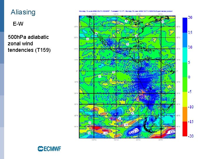 Aliasing E-W 500 h. Pa adiabatic zonal wind tendencies (T 159) 