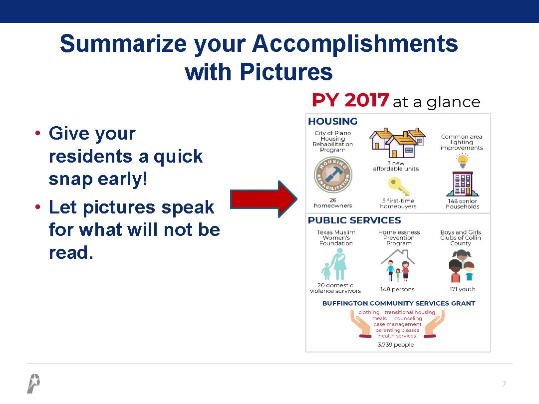 Summarize your Accomplishments with Pictures • Give your residents a quick snap early! •