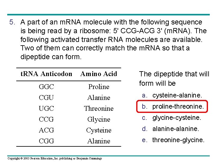 5. A part of an m. RNA molecule with the following sequence is being