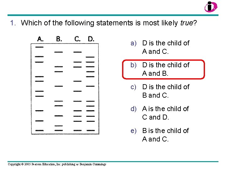 1. Which of the following statements is most likely true? a) D is the