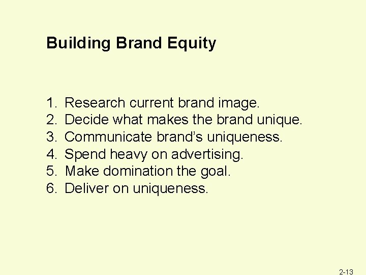 Building Brand Equity 1. 2. 3. 4. 5. 6. Research current brand image. Decide