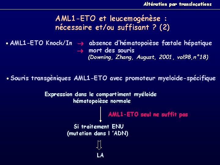 Altération par translocations AML 1 -ETO et leucemogénèse : nécessaire et/ou suffisant ? (2)