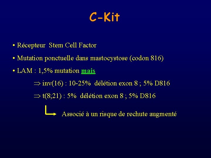 C-Kit • Récepteur Stem Cell Factor • Mutation ponctuelle dans mastocystose (codon 816) •