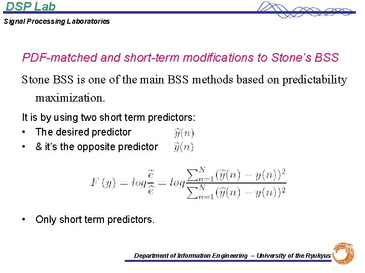 DSP Lab Signal Processing Laboratories PDF-matched and short-term modifications to Stone’s BSS Stone BSS