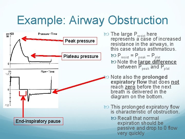 Example: Airway Obstruction The large Presist here Peak pressure Plateau pressure represents a case