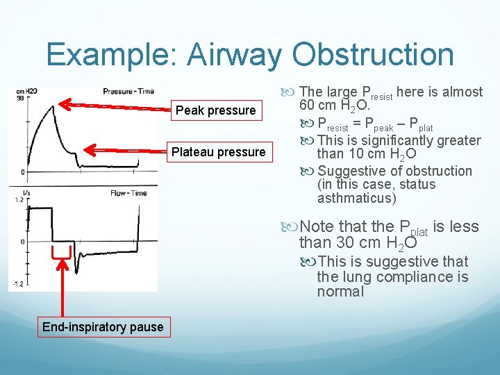 Example: Airway Obstruction The large Presist here is almost Peak pressure Plateau pressure 60