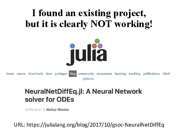 I found an existing project, but it is clearly NOT working! URL: https: //julialang.