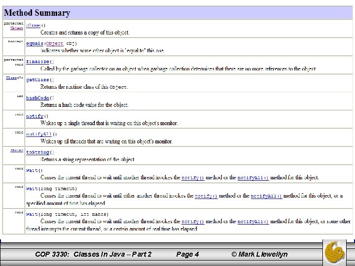 COP 3330: Classes In Java – Part 2 Page 4 © Mark Llewellyn 