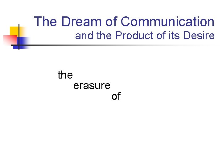 The Dream of Communication and the Product of its Desire the erasure of 