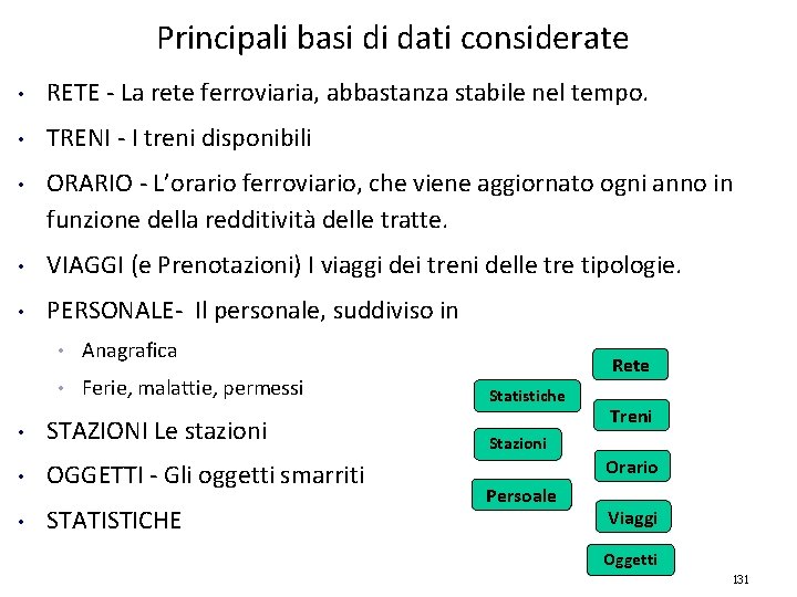 Principali basi di dati considerate • RETE - La rete ferroviaria, abbastanza stabile nel