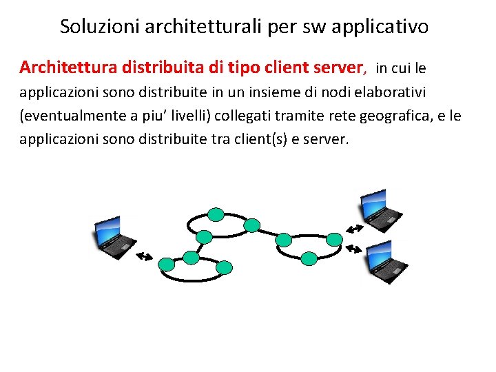 Soluzioni architetturali per sw applicativo Architettura distribuita di tipo client server, in cui le