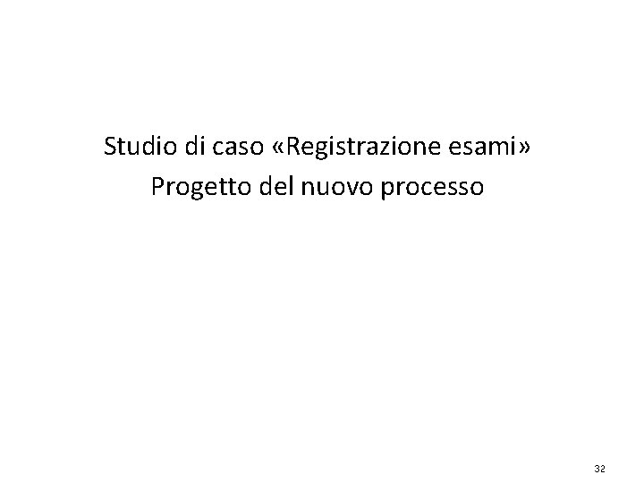 Studio di caso «Registrazione esami» Progetto del nuovo processo 32 