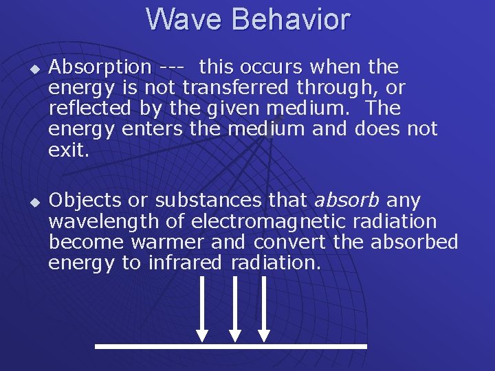 Wave Behavior u u Absorption --- this occurs when the energy is not transferred