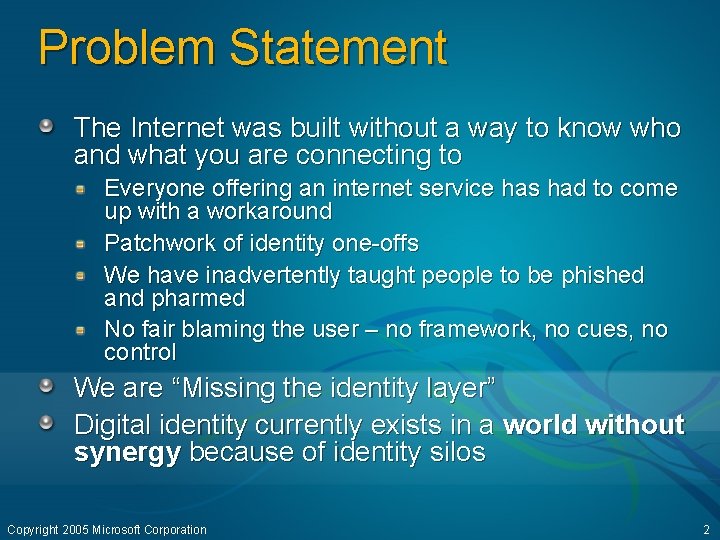 Problem Statement The Internet was built without a way to know who and what