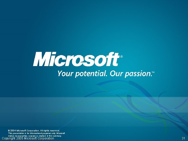 © 2004 Microsoft Corporation. All rights reserved. This presentation is for informational purposes only.