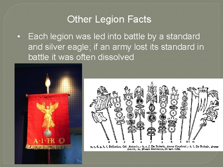 Other Legion Facts • Each legion was led into battle by a standard and