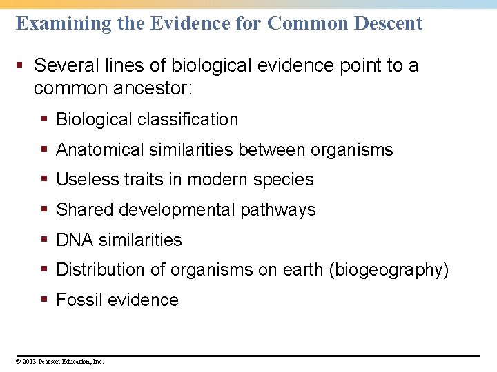 Examining the Evidence for Common Descent § Several lines of biological evidence point to