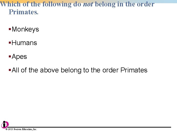 Which of the following do not belong in the order Primates. §Monkeys §Humans §Apes