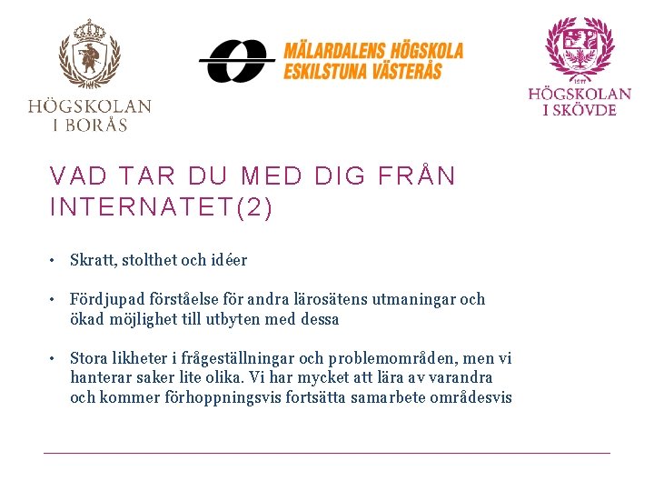 VAD TAR DU MED DIG FRÅN INTERNATET(2) • Skratt, stolthet och idéer • Fördjupad