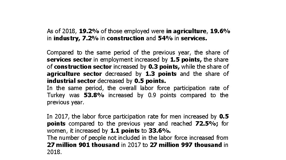 As of 2018, 19. 2% of those employed were in agriculture, 19. 6% in