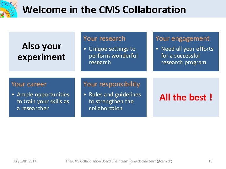 Welcome in the CMS Collaboration Also your experiment Your research Your engagement • Unique