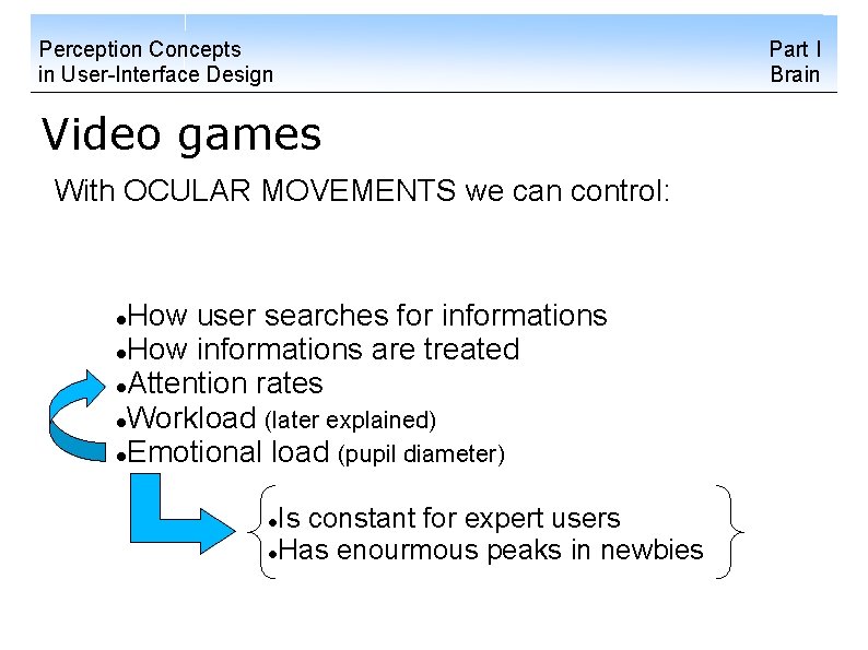 Perception Concepts in User-Interface Design Video games With OCULAR MOVEMENTS we can control: How