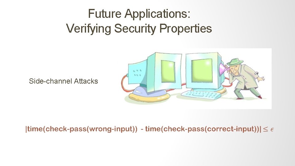 Future Applications: Verifying Security Properties Side-channel Attacks 