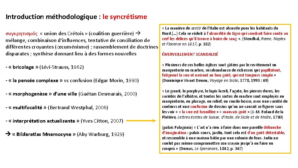 Introduction méthodologique : le syncrétisme συγκρητισμός « union des Crétois » (coalition guerrière) mélange,