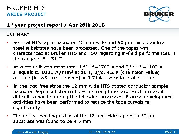 BRUKER HTS ARIES PROJECT 1 st year project report / Apr 26 th 2018