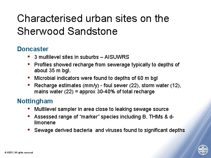 Characterised urban sites on the Sherwood Sandstone Doncaster • • 3 multilevel sites in Characterised urban sites on the Sherwood Sandstone Doncaster • • 3 multilevel sites in