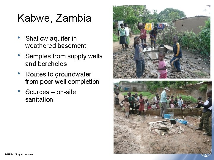 Kabwe, Zambia • Shallow aquifer in weathered basement • Samples from supply wells and Kabwe, Zambia • Shallow aquifer in weathered basement • Samples from supply wells and