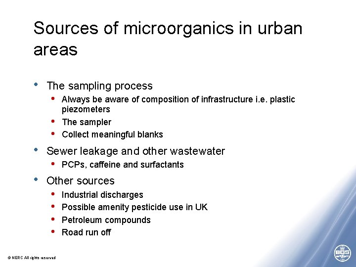 Sources of microorganics in urban areas • The sampling process • • • Always Sources of microorganics in urban areas • The sampling process • • • Always