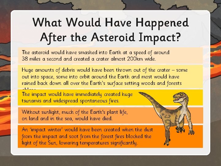 What Would Have Happened After the Asteroid Impact? The asteroid would have smashed into