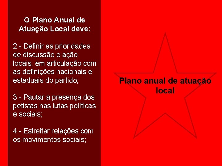 O Plano Anual de Atuação Local deve: 2 - Definir as prioridades de discussão