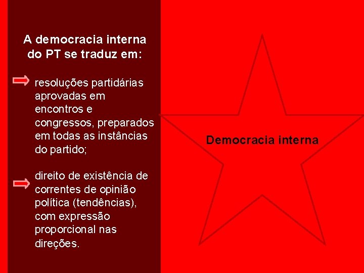 A democracia interna do PT se traduz em: resoluções partidárias aprovadas em encontros e