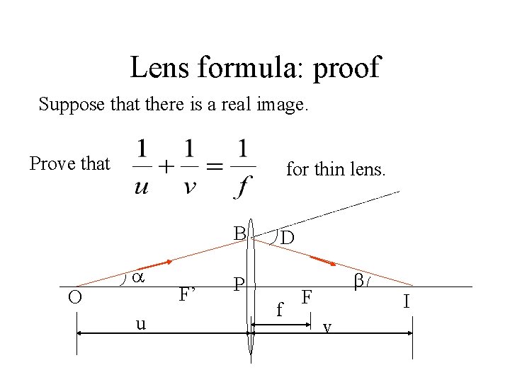 Lens formula: proof Suppose that there is a real image. Prove that for thin