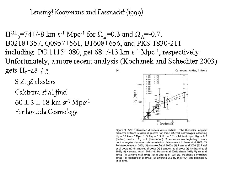 Lensing! Koopmans and Fassnacht (1999) Assuming an isothermal sphere HGL 0=74+/-8 km s-1 Mpc-1