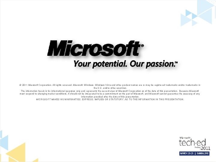 © 2011 Microsoft Corporation. All rights reserved. Microsoft, Windows Vista and other product names