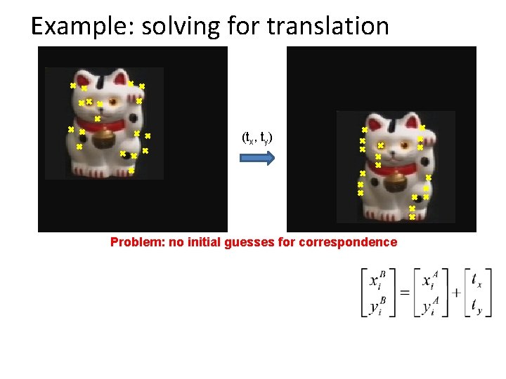 Example: solving for translation (tx, ty) Problem: no initial guesses for correspondence 