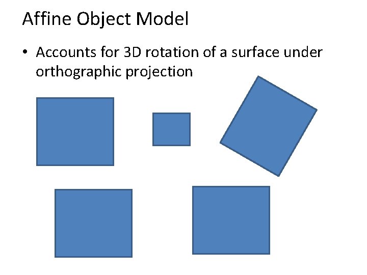 Affine Object Model • Accounts for 3 D rotation of a surface under orthographic