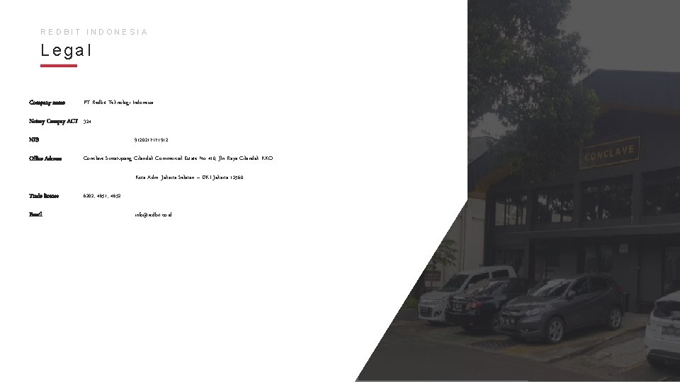 REDBIT INDONESIA Legal Company name : PT Redbit Teknologi Indonesia Notary Compay ACT :
