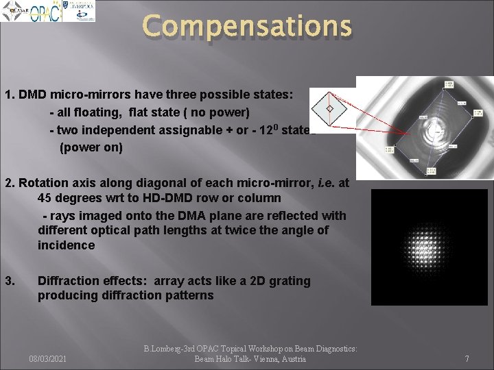 Compensations 1. DMD micro-mirrors have three possible states: - all floating, flat state (