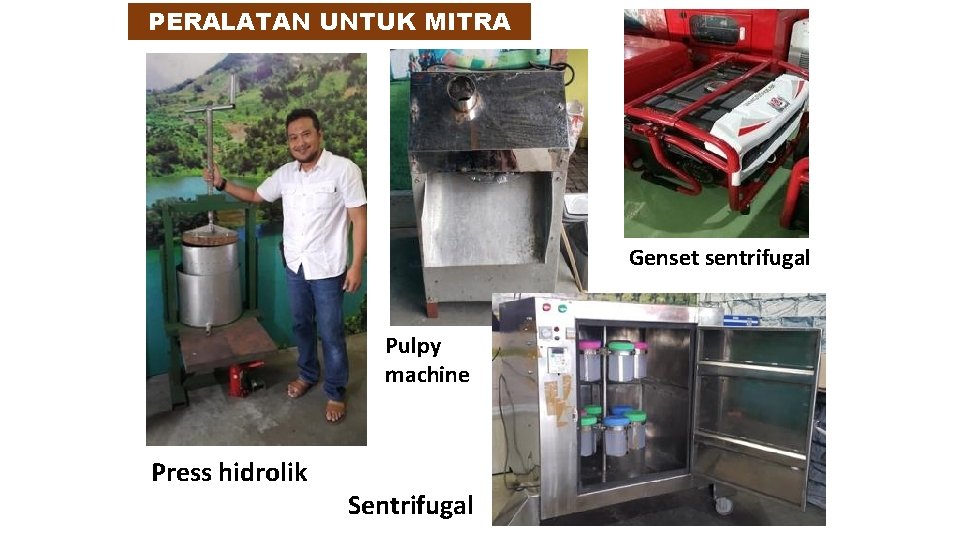 PERALATAN UNTUK MITRA Genset sentrifugal Pulpy machine Press hidrolik Sentrifugal 