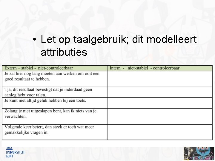  • Let op taalgebruik; dit modelleert attributies 