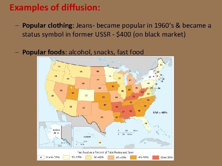 Examples of diffusion: – Popular clothing: Jeans- became popular in 1960’s & became a